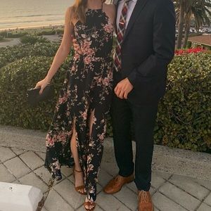 Navy blue floral print maxi dress